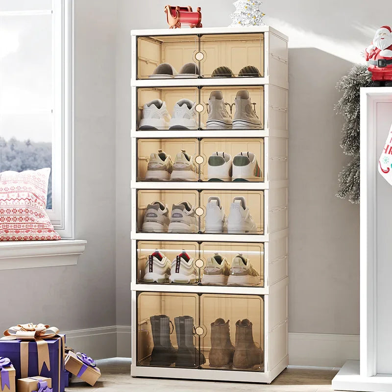 Foldable Shoe Storage Cabinet with Transparent Doors