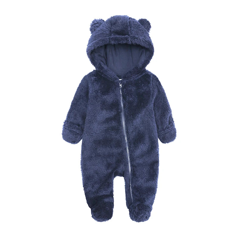 Baby Fleece Hooded Romper – Winter Zipper Bodysuit for Newborns & Infants (0–24 Months)