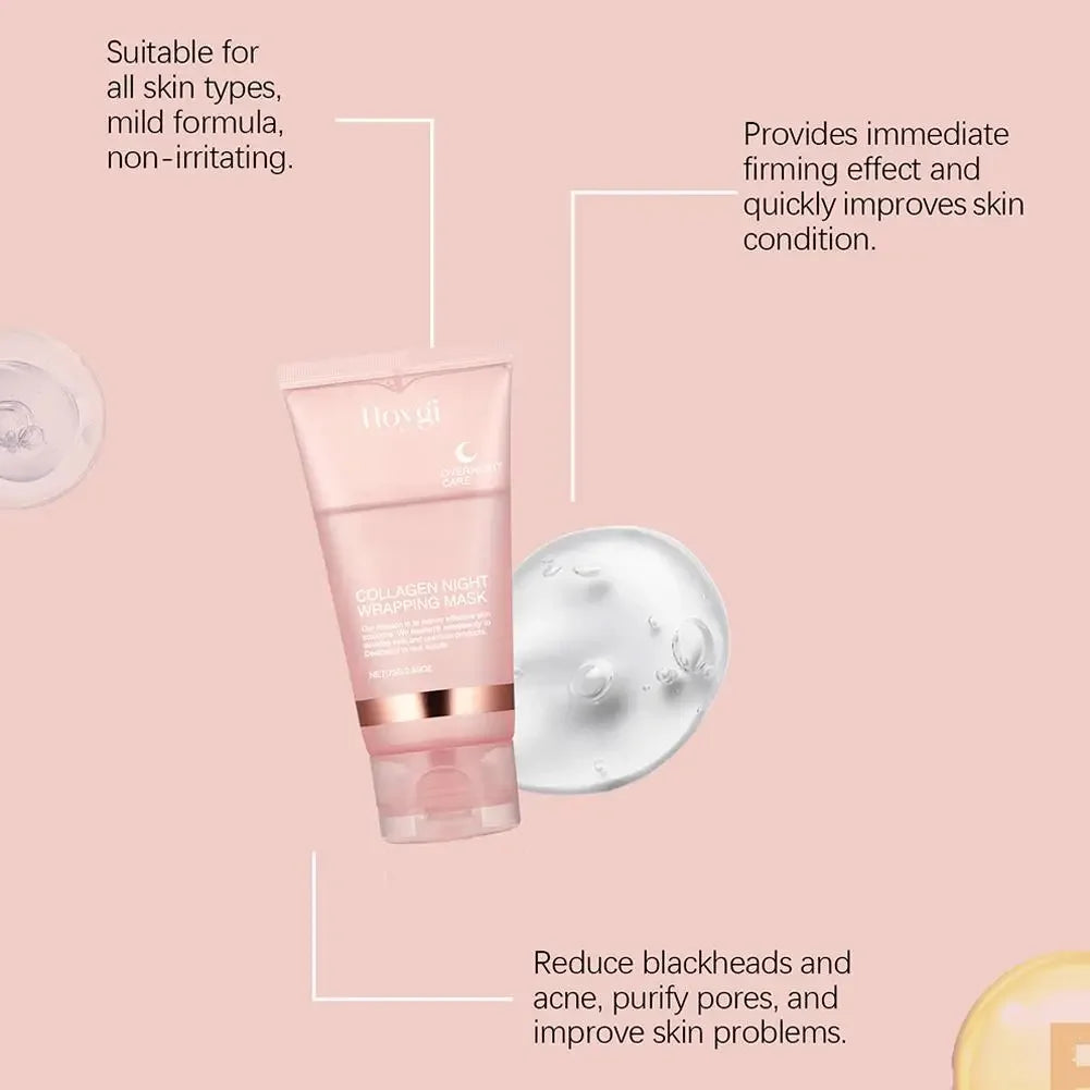 Collagen Overnight Wrapping Peel-Off Facial Mask – Korean Night Care Mask, Deep Hydration Cream, 75ml