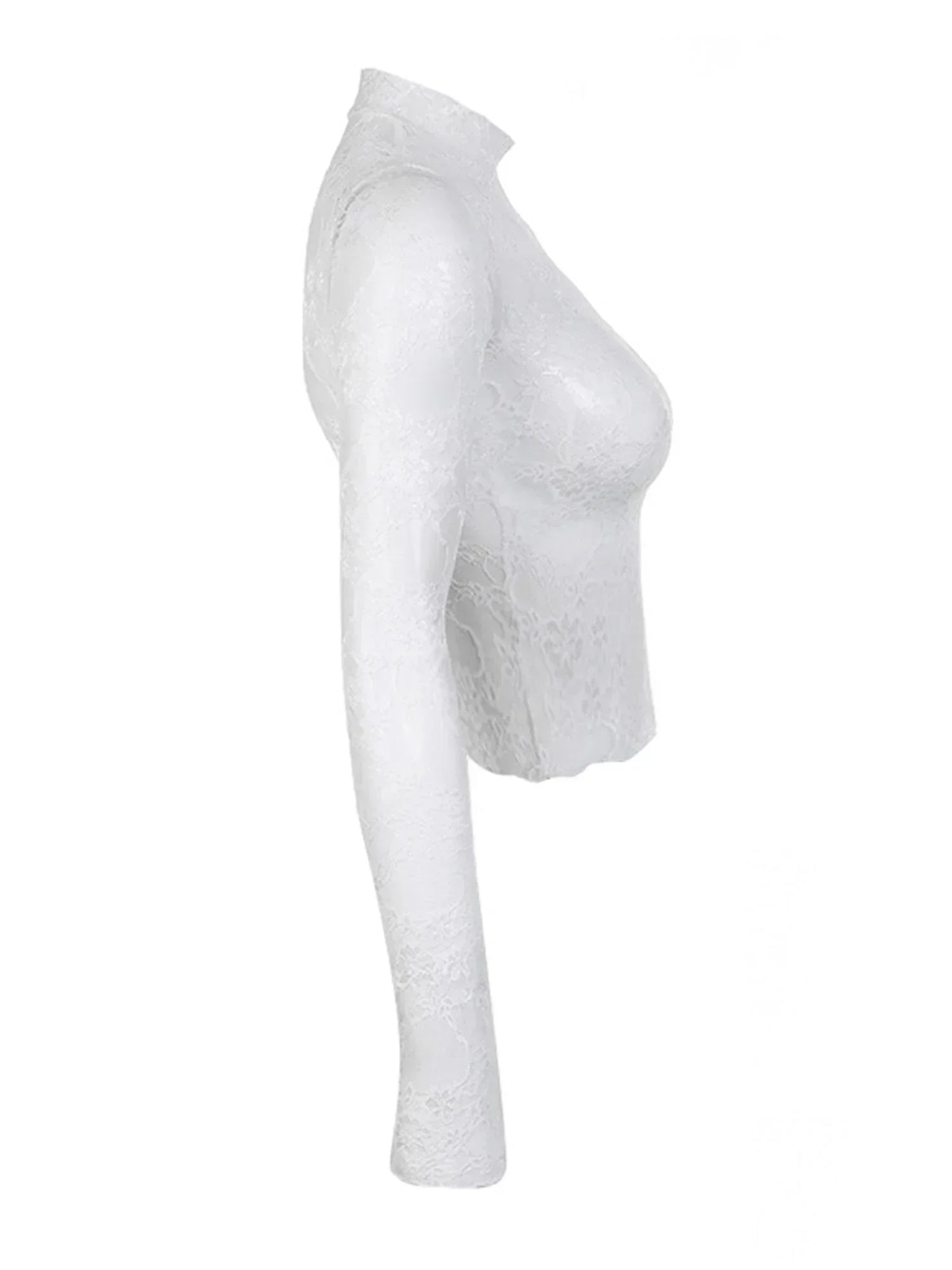 Women's Sheer Lace Top – Long Sleeve Rose Pattern, Slim Fit Fashion Blouse