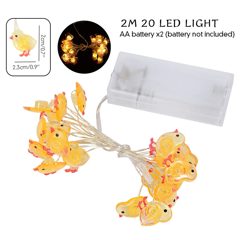 2/1 meter Easter String Lights for Home Decor 20 LED Glowing Easter Bunny Egg Carrot Fairy Light Ornament Decorations