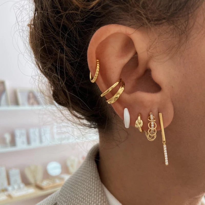 925 Sterling Silver Multi-Turn Hoop Earrings with White Zircon, Fashion Punk Jewelry for Women