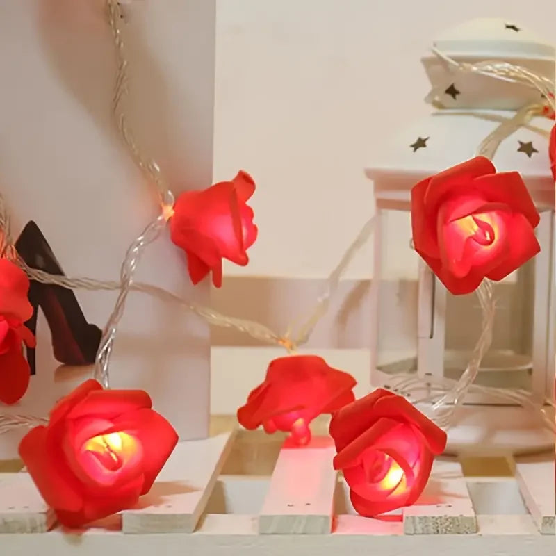 Artificial Rose Flower LED String Lights (10/20 LEDs) – Decorative Fairy Light Garland for Home, Wedding, and Party Decor