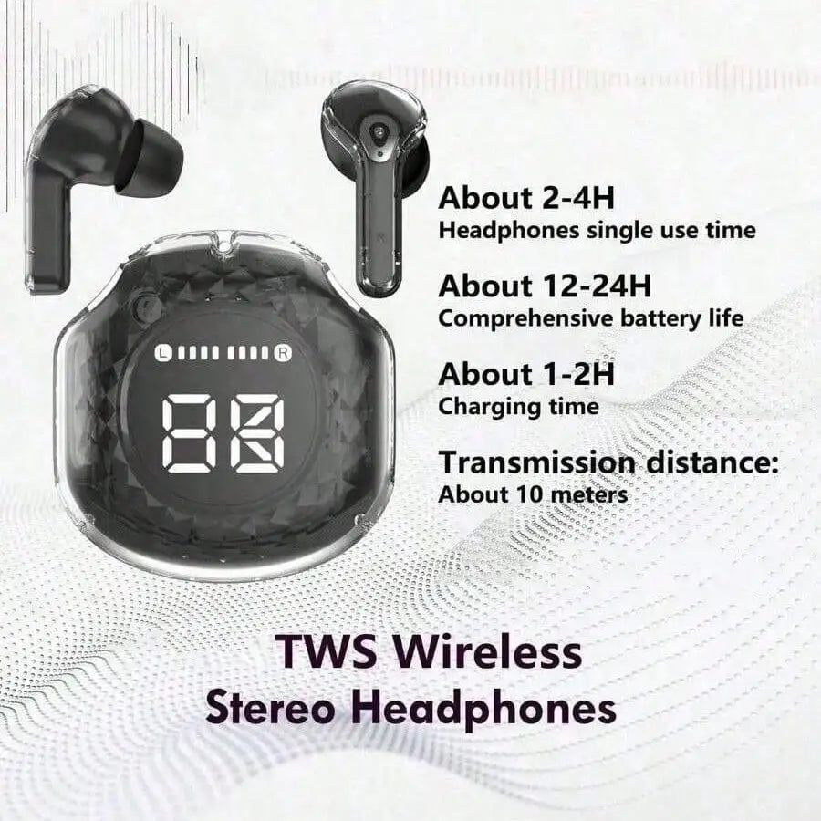 Original T8 TWS Wireless Bluetooth Earbuds with Transparent Case, ENC Noise Reduction, Digital Display & Stereo Sound – Compatible with All Smartphones