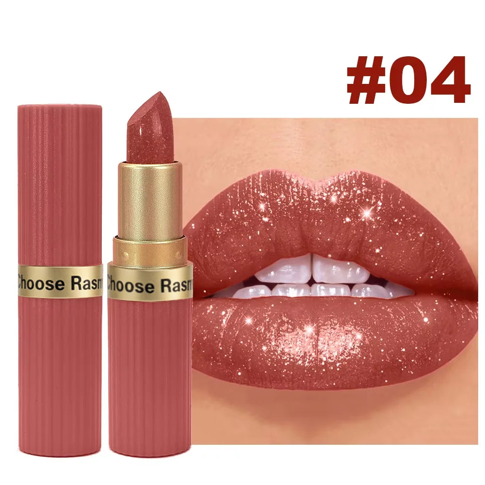Pearlescent Velvet Lipstick – Long-Lasting Metallic Shimmer Finish, Waterproof Makeup