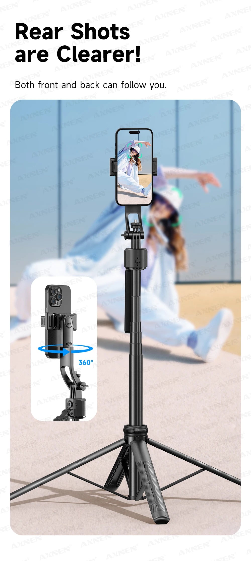 AI Face-Tracking Selfie Stick Tripod with Bluetooth Remote