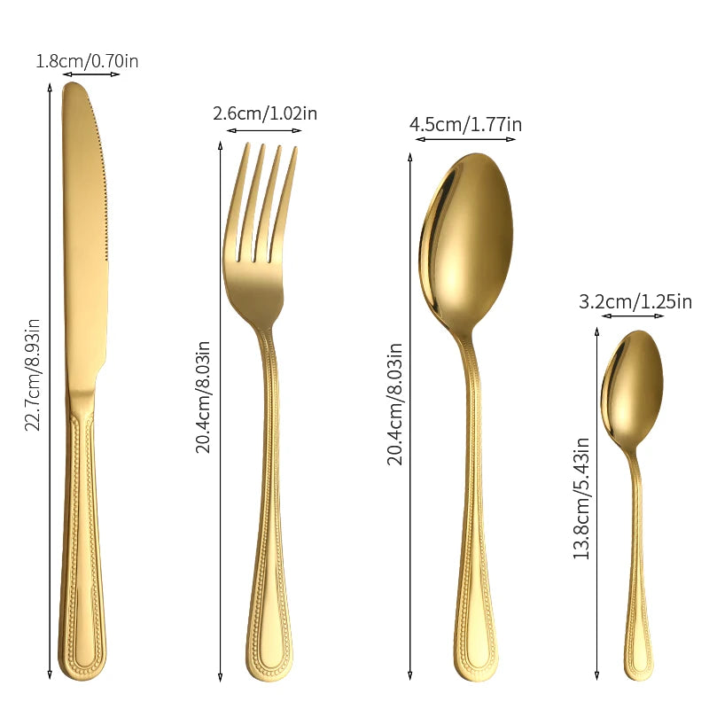 24pc Stainless steel gold cutlery set knife fork spoon steak knife fork dessert fork spoon retro suitable for restaurant kitchen