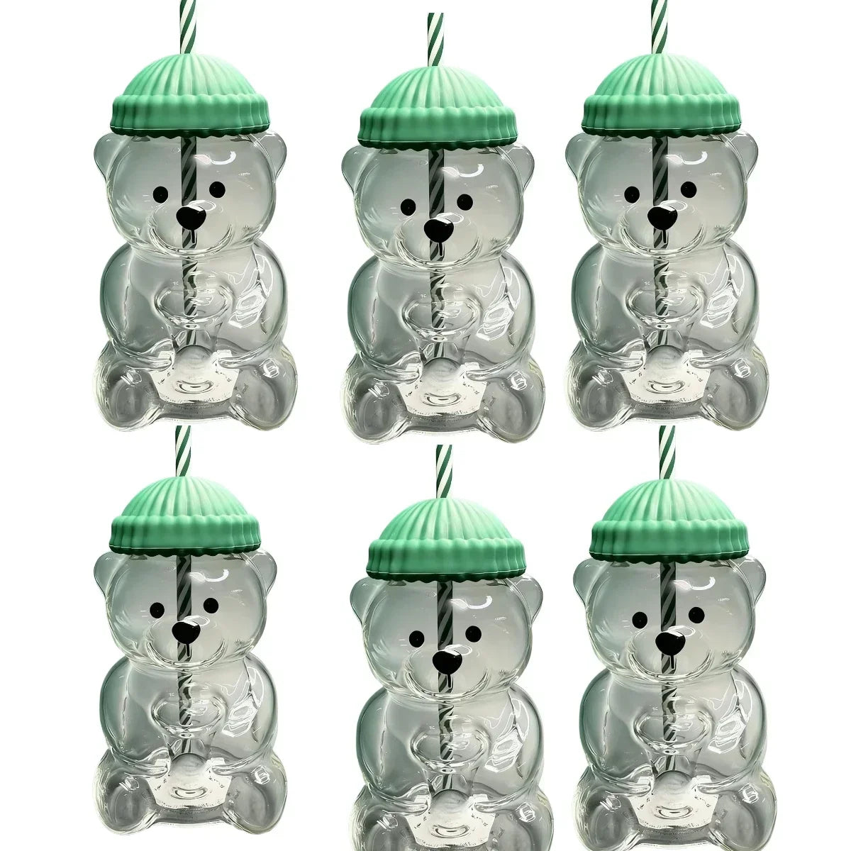 500ml Cute Bear Shaped Cup with Straw – Transparent Cartoon Coffee, Milk & Water Tumbler