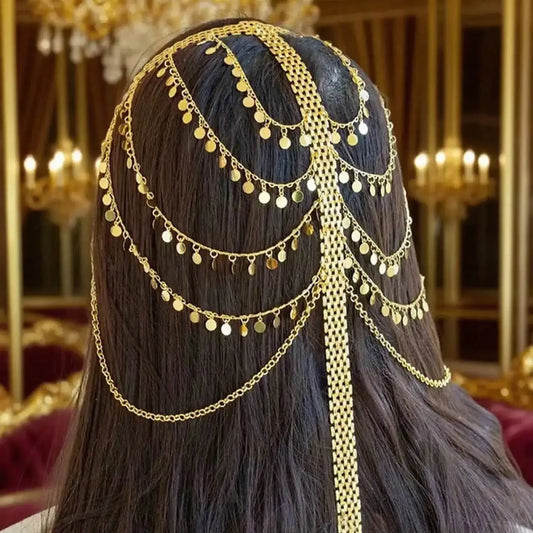 Gold-Plated Hair Chain for Women – Turkish Kurdish Arabic Totem Headpiece – Festival & Wedding Jewelry