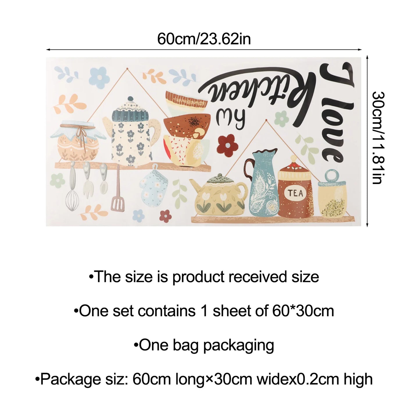 30*60cm Cartoon Pattern Wall Stickers DIY Cafe Restaurant Living Room Home Decoration Self-adhesive Kitchen Decorative Stickers