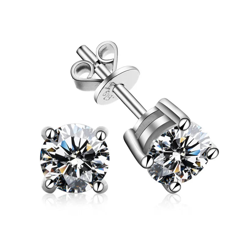 Moissanite Stud Earrings – S925 Sterling Silver Unisex Studs (1–2 CT Options)