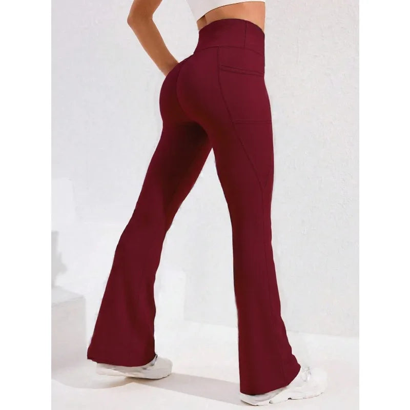 Women's High-Waist Flare Leg Yoga Pants with Pocket