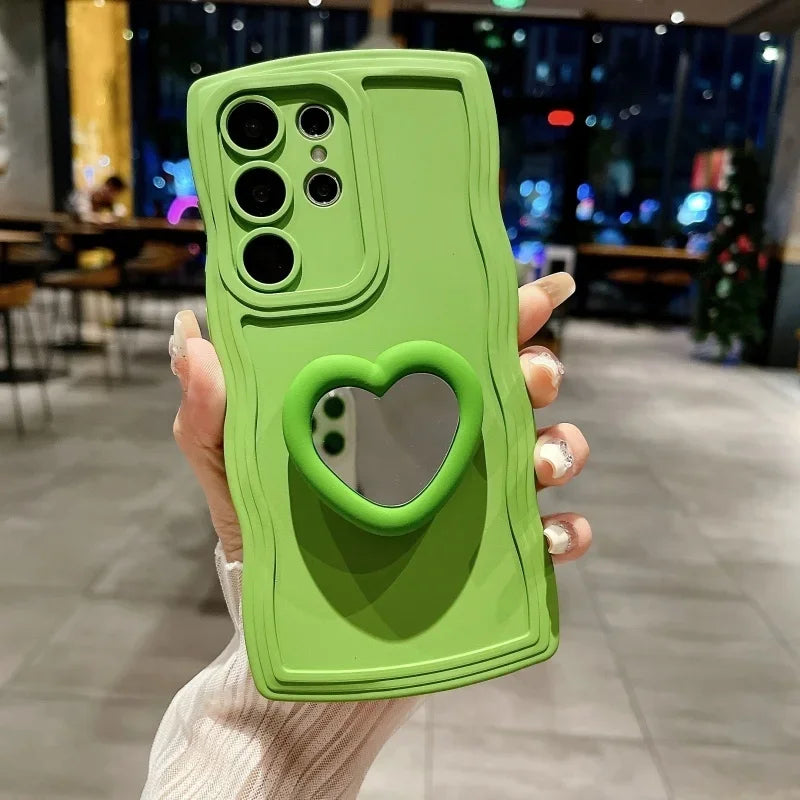 Mirror Love Heart Bracket Phone Case for Samsung Galaxy
