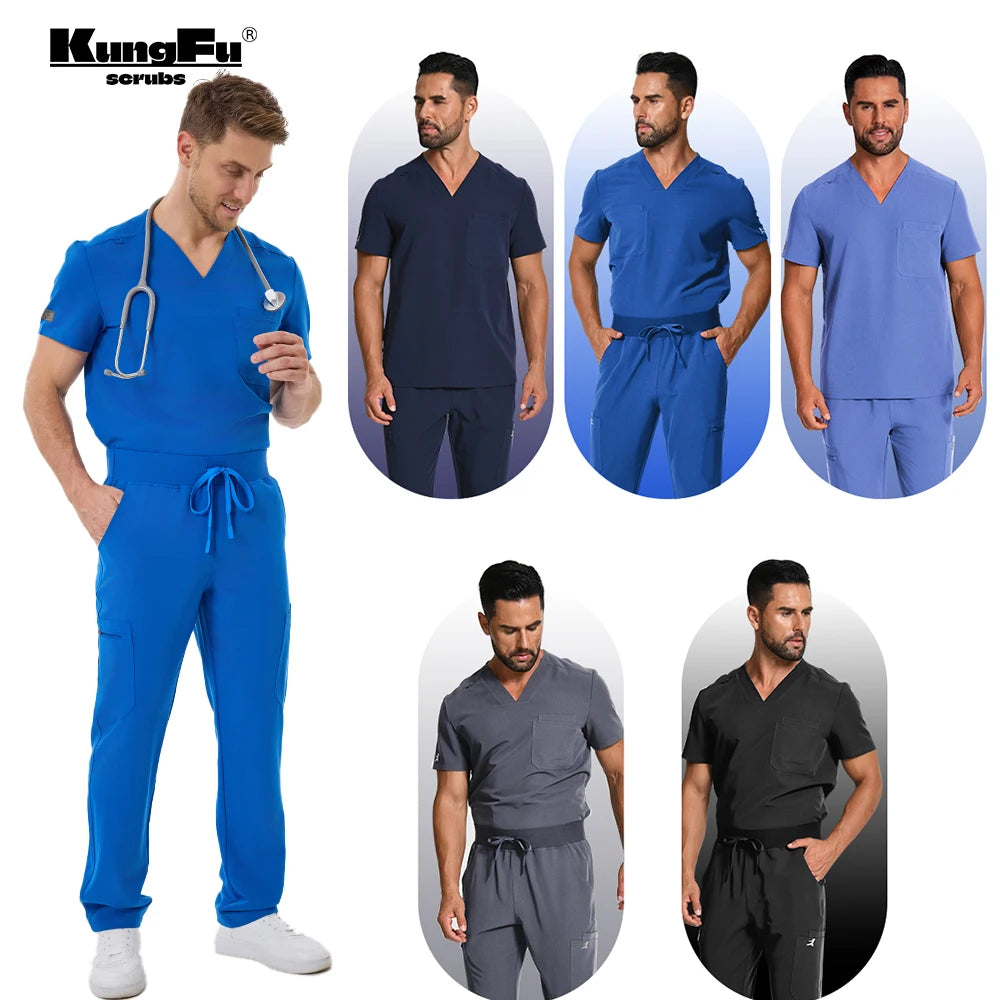 Men's Medical Scrubs Set – Short Sleeve V-Neck Top & Pants