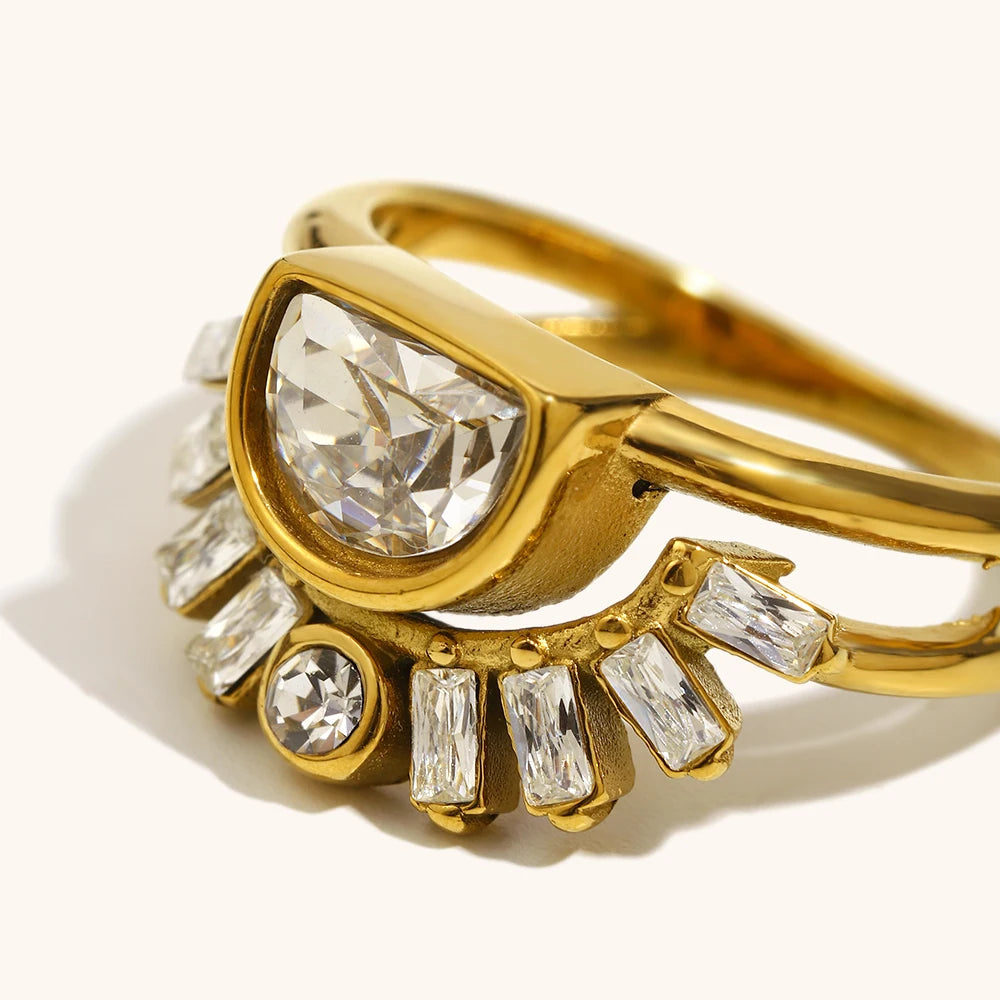 Shining Zircon Stainless Steel Women’s Ring – Fashion Jewelry