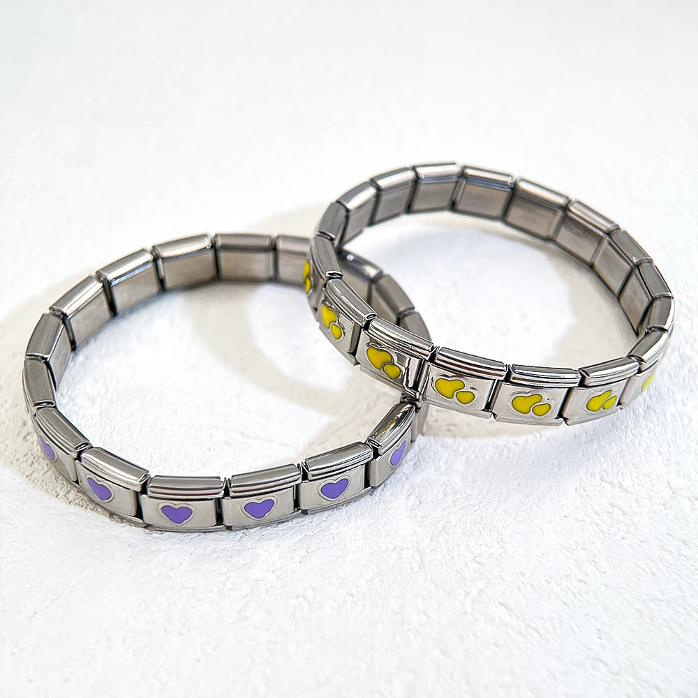 1pc DIY Bracelet Kit – 18 Stainless Steel & Enamel Charms (Love, Heart, Star, Butterfly), 9mm Links, Jewelry Making Wholesale
