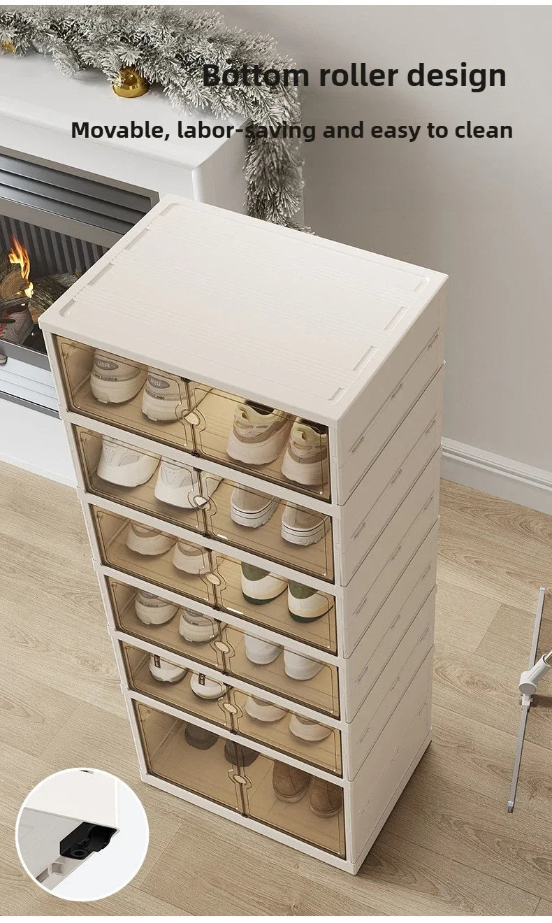 Foldable Shoe Storage Cabinet with Transparent Doors