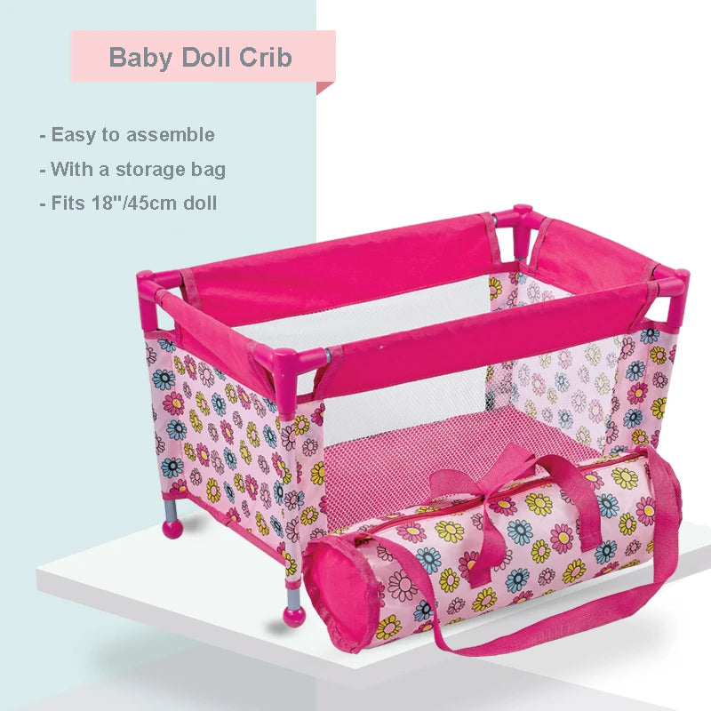 Baby Doll Crib & Pack-n-Play Set with Carry Bag — Fits Up to 18" Dolls
