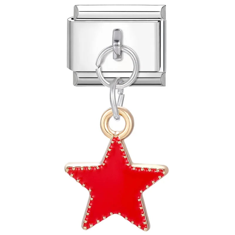 DIY Italian Charm Bracelet – Black & Red Cat Eye, Heart & Stripe Charms, 9mm Stainless Steel