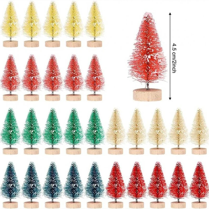 12-Piece Mini Bottle Brush Christmas Tree Set, 4.5 cm Sisal Trees with Wooden Bases for Holiday Villages, Tabletop Displays and DIY Crafts