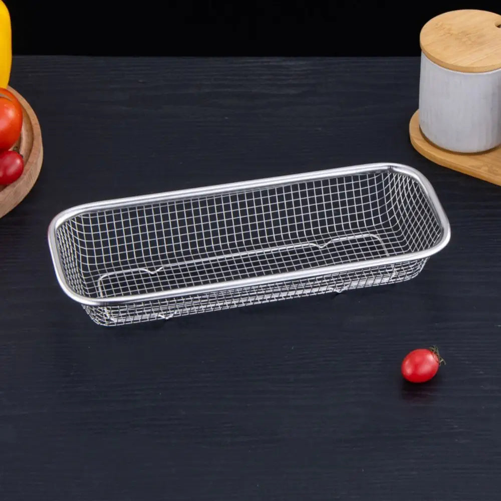 Stainless Steel Square Mesh Drain Basket Drain Basket 3 Size Vegetable Washing Basin Hollow Out Space-saving