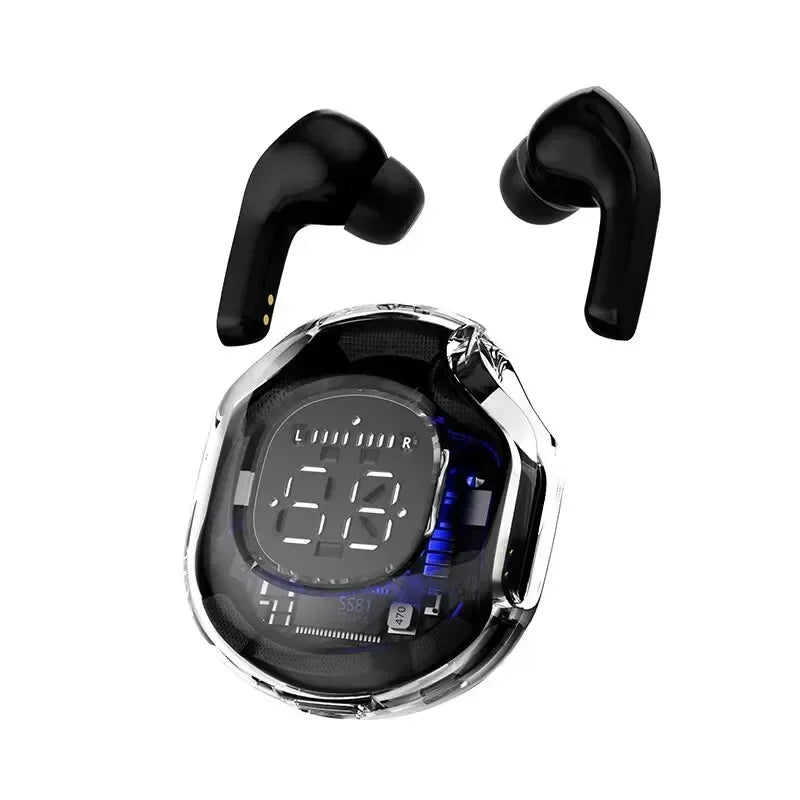 Original T8 TWS Wireless Bluetooth Earbuds with Transparent Case, ENC Noise Reduction, Digital Display & Stereo Sound – Compatible with All Smartphones