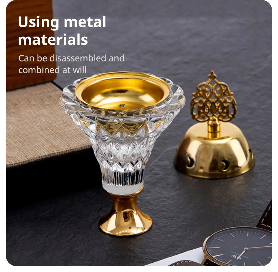 1Pc Artificial Crystal Incense Bakhoor Burner With Cover Aromatherapy Diffuser Metal Crafts Family Yoga Studio Home Decoration Ornaments