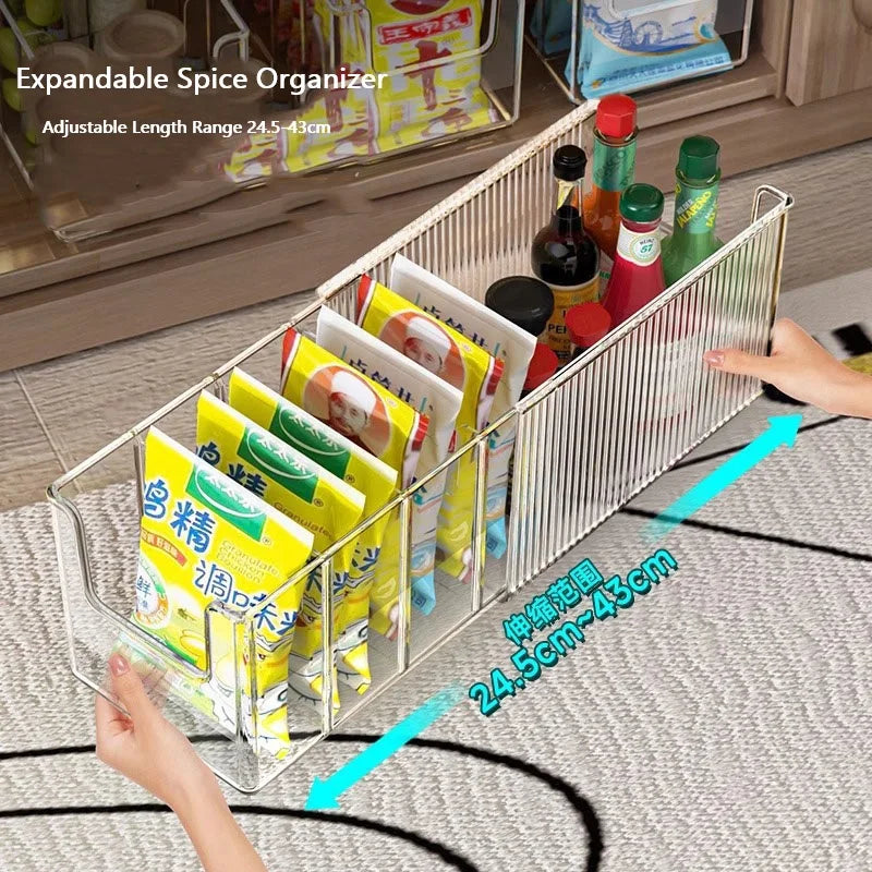 Clear Plastic Expandable Spice Organizer with Dividers – Snack, Tea Packet & Pantry Storage Containers