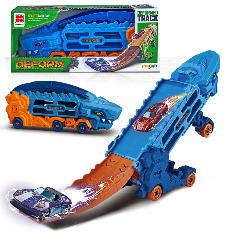 Transforming Vehicle Toy with Foldable Race Track