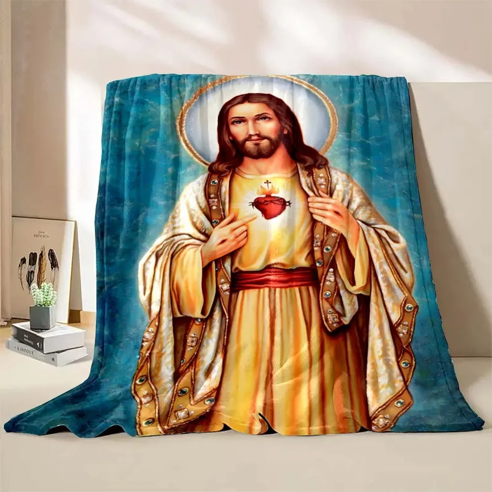 1PC God Jesus Believer Pray Virgin Mary Printed Blanket Soft and Comfortable Home Travel Blanket Adult and Child Warm Blanket Catholic