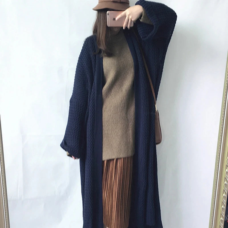 Women's Oversized Stretch Cardigan – Open Stitch Knit Sweater, Long Sleeve, Autumn Winter Fashion Coat"