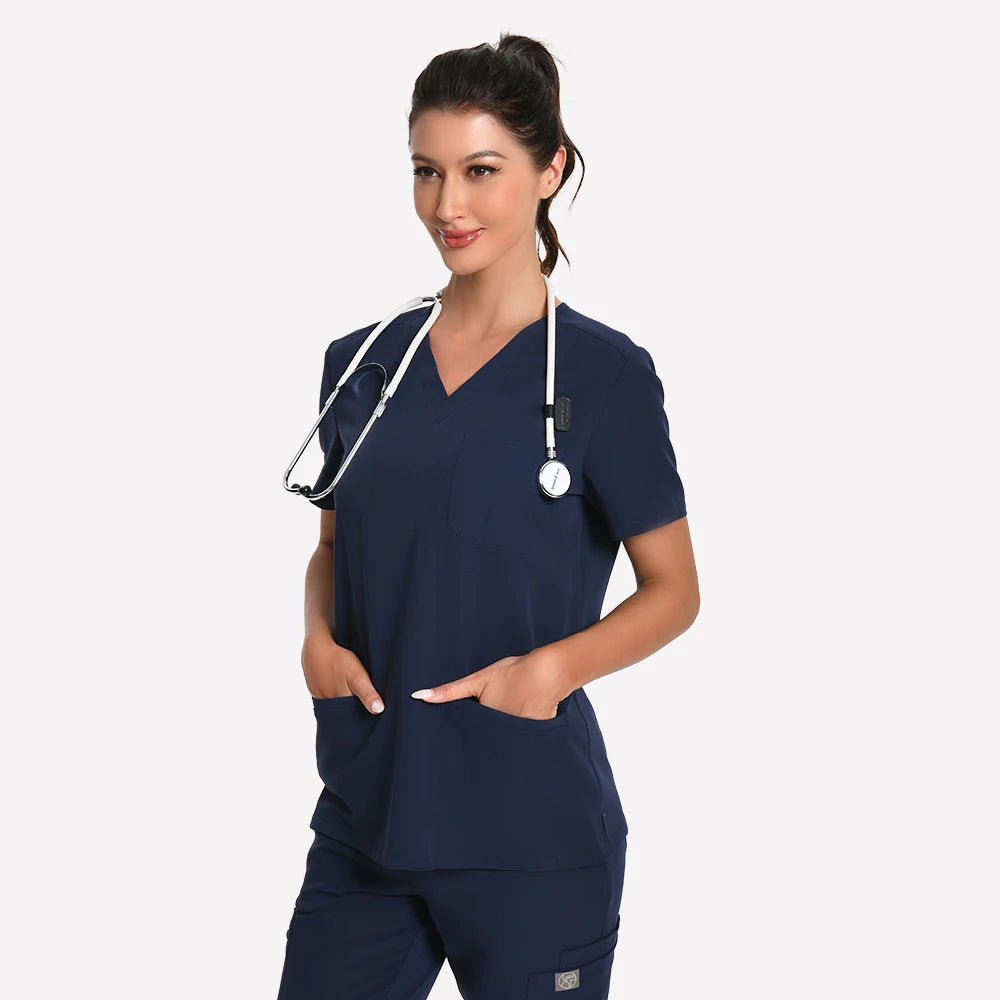 Women’s Antibacterial Scrubs Set – Soft V-Neck Top & Wrinkle-Resistant Pants
