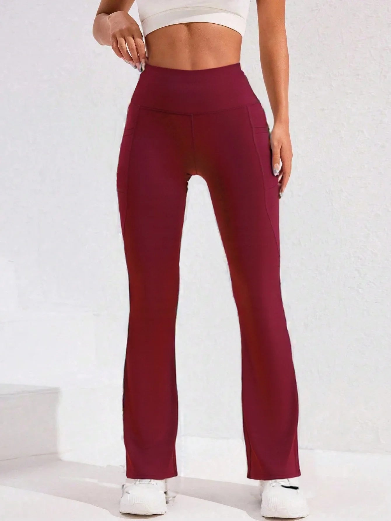 Women's High-Waist Flare Leg Yoga Pants with Pocket