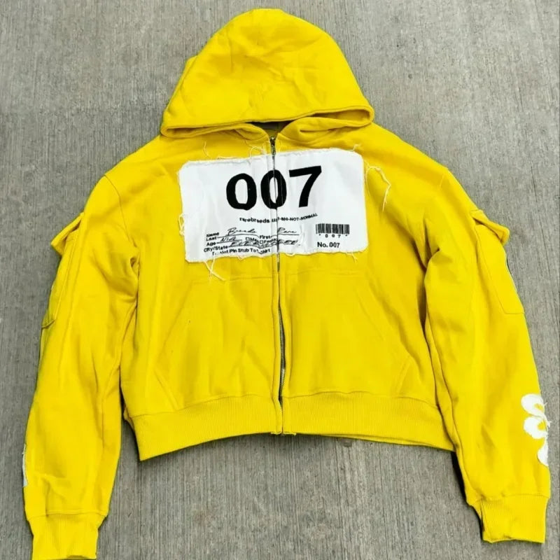 Vintage 90s Style Zip-Up Hoodie, Unisex Oversized Harajuku Streetwear Jacket with Long Sleeves