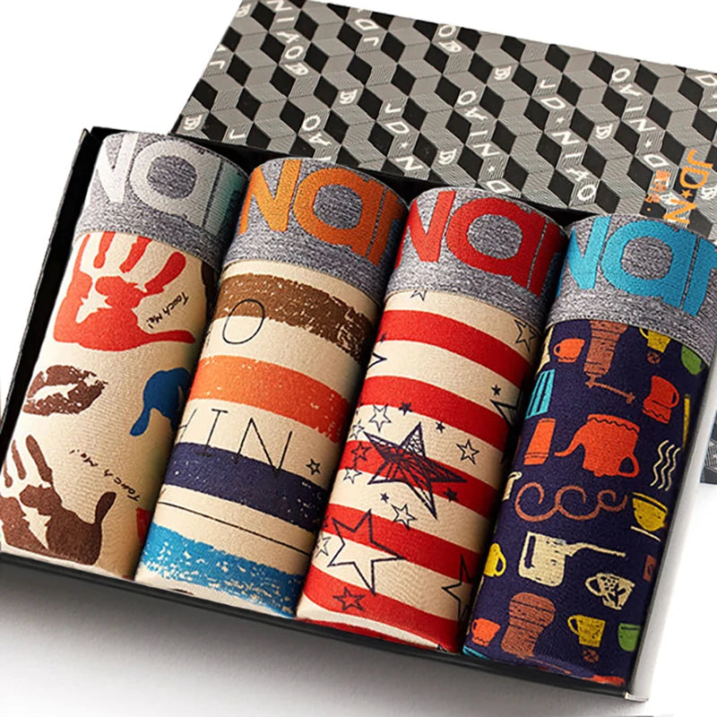 4-Pack Men's Cotton Boxer Shorts with Print Design