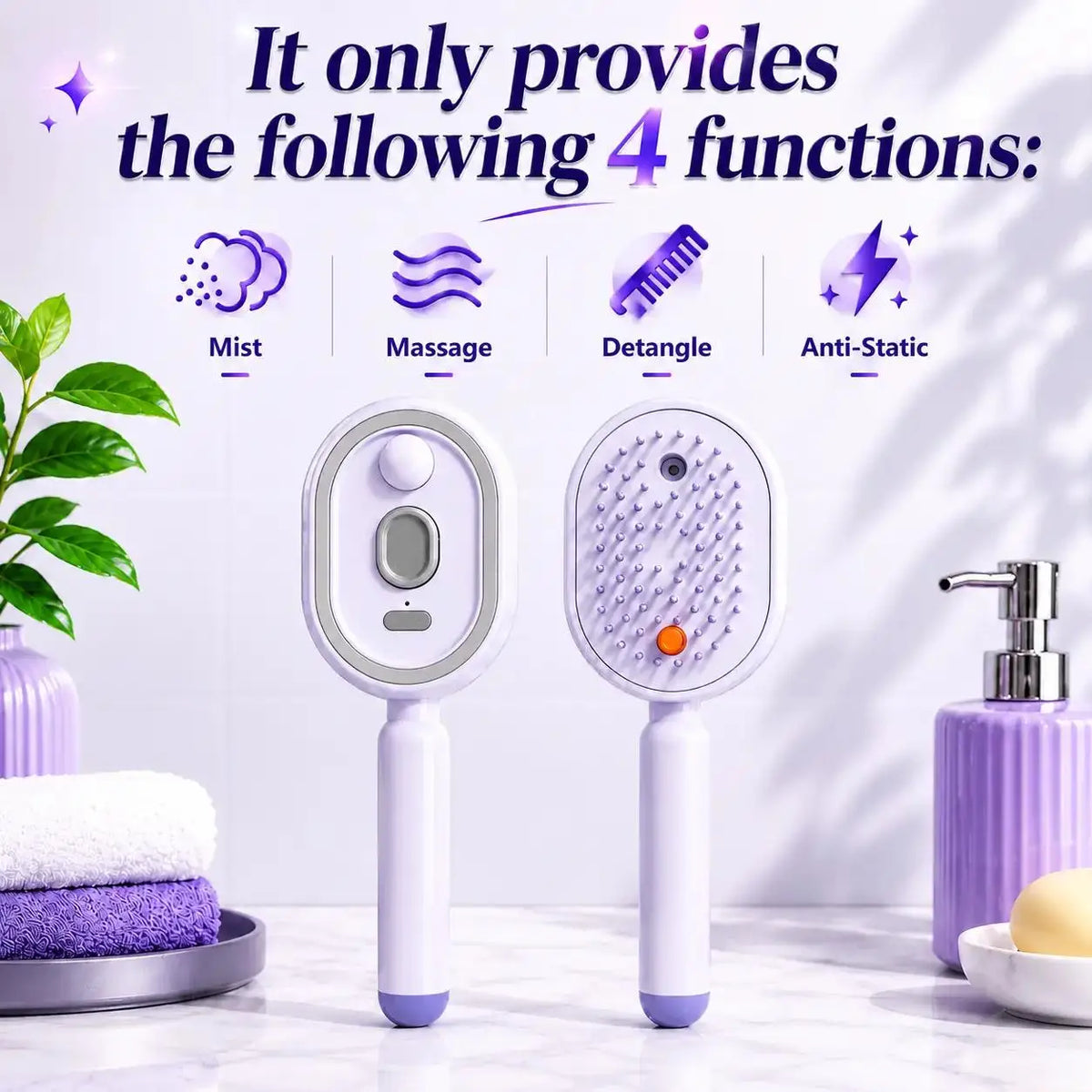 Plastic Hair Brush with Spray Feature