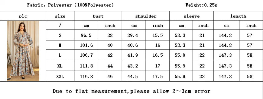 Elegant Ethnic Print Abaya Maxi Dress for Women – Muslim Jalabiya Modest Kaftan for Spring & Autumn