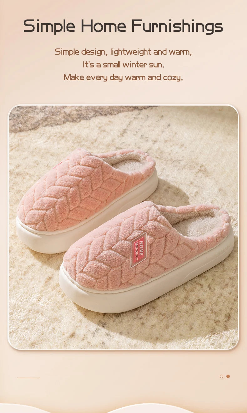 Women's Plush Cotton Slippers – Soft, Warm & Anti-Slip Indoor Footwear for Autumn & Winter