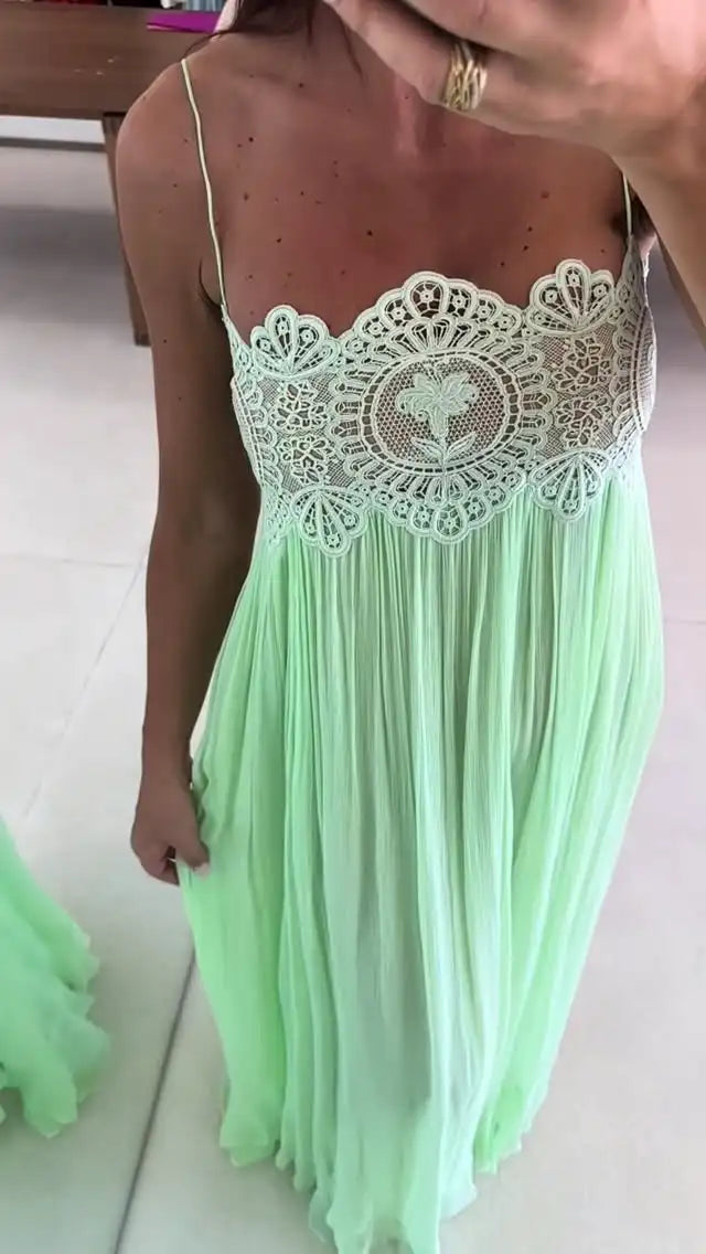 Women's Lace Double Strap Crop Top Two-Piece Set, Boho Sleeveless Flowy