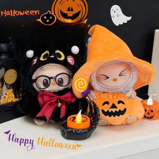 Labubu Halloween Pumpkin Doll Costume – Cute Black Cat Vinyl Doll Dress-Up Clothes (No Doll Included)