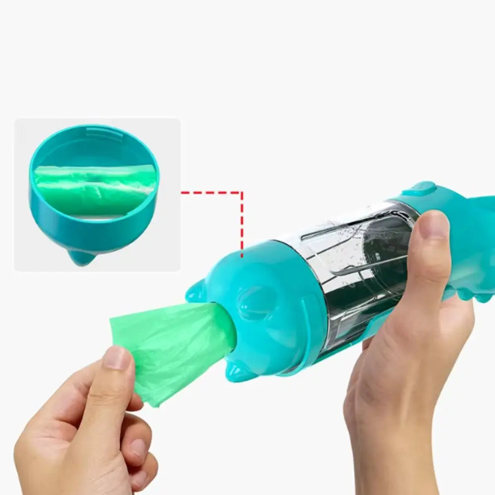 300/500ml 3-in-1 Leak-Proof Pet Water & Food Dispenser with Trash Bag Box and Shovel – Portable Dog Water Bottle and Food Feeder for Puppies and Dogs