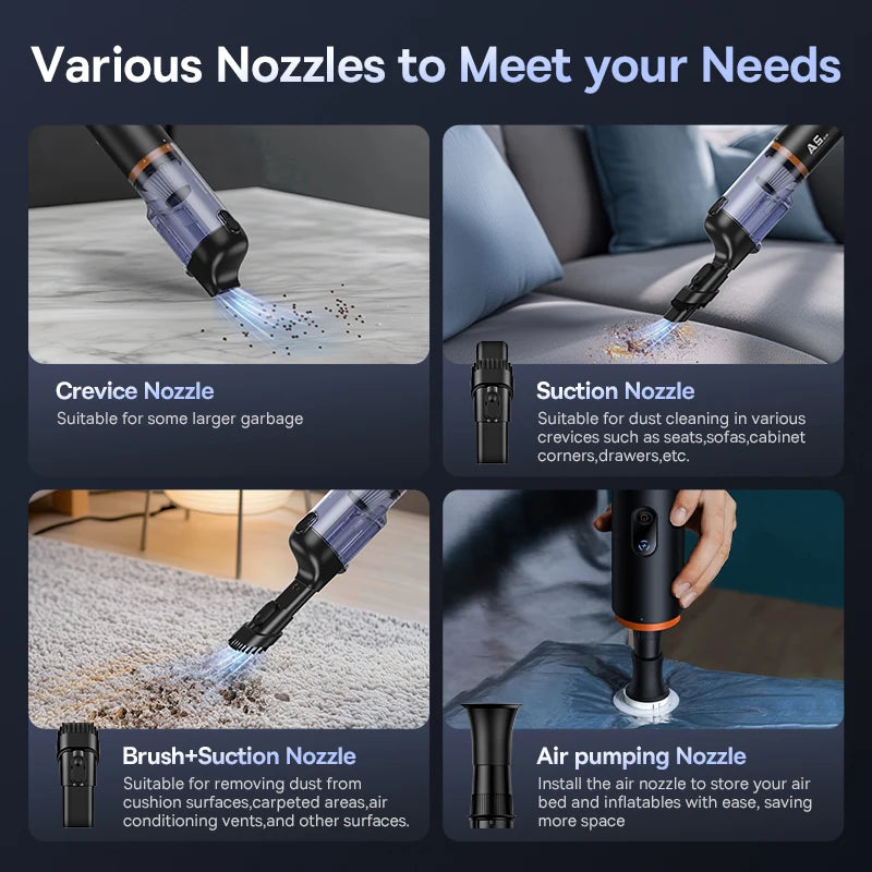 Baseus A5 Air Cordless Handheld Vacuum Cleaner – Powerful Suction for Car & Home