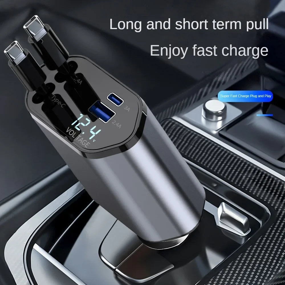 Retractable Car Charger 4-in-1 Fast Charging Adapter 120W