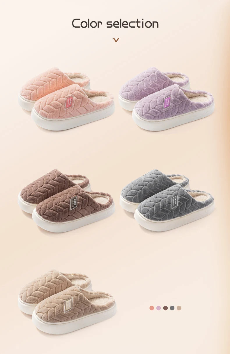 Women's Plush Cotton Slippers – Soft, Warm & Anti-Slip Indoor Footwear for Autumn & Winter