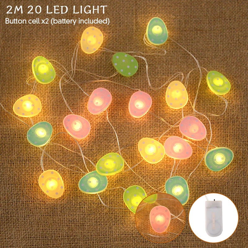 2/1 meter Easter String Lights for Home Decor 20 LED Glowing Easter Bunny Egg Carrot Fairy Light Ornament Decorations