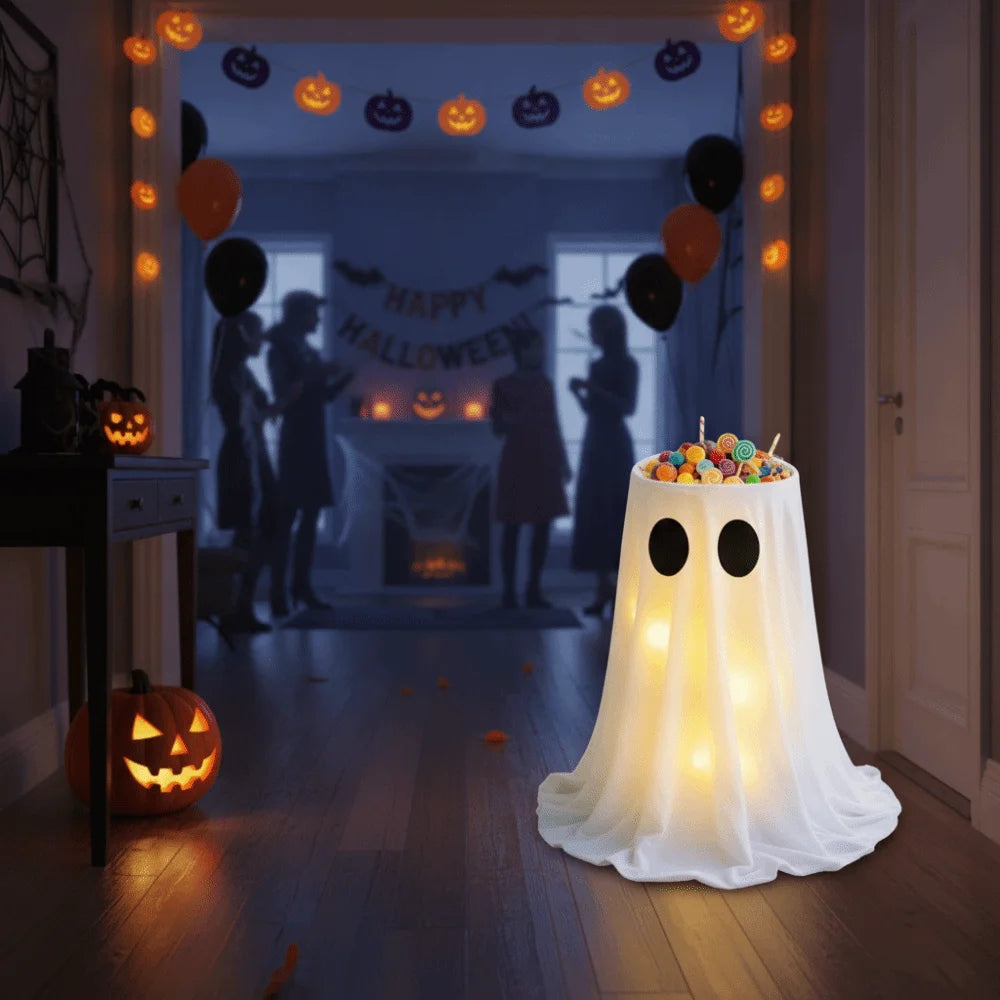 Halloween Light-Up Ghost Candy Bowl with Adjustable Stand