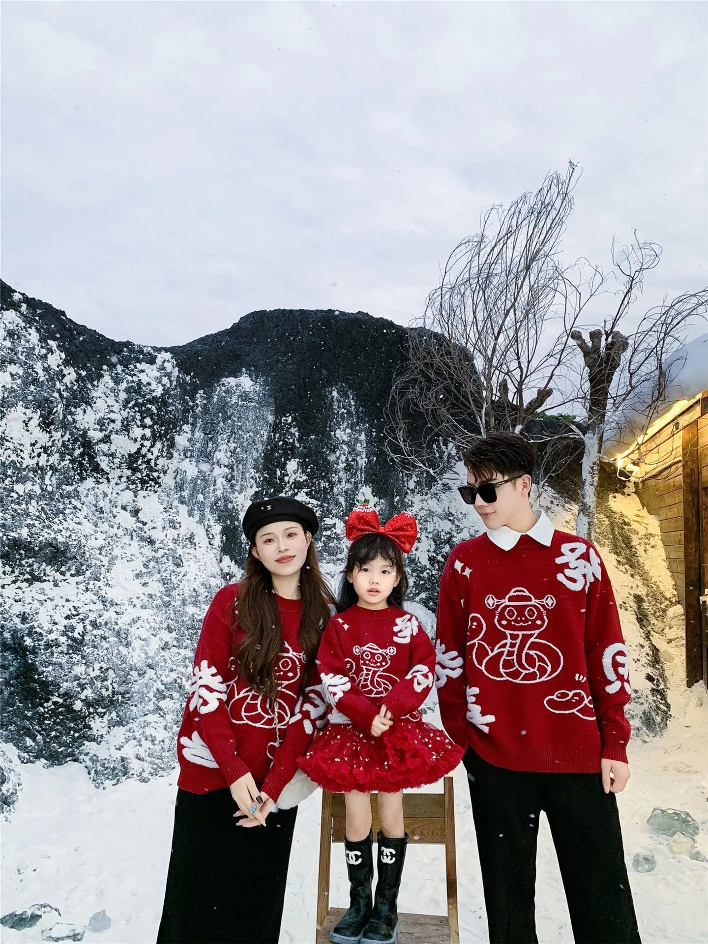 New Year Matching Family Red Chinese Sweater Father Mother and Daughter Son Snake Knit Jumper Infant Baby Knit Romper