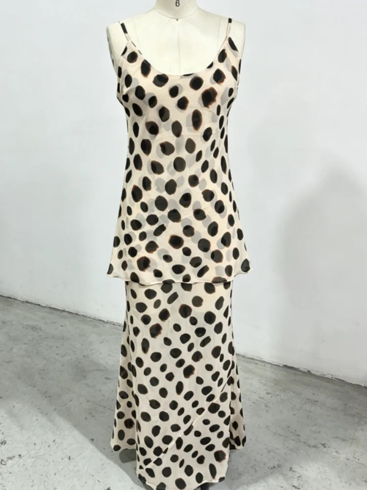 Women's Elegant Animal Print Maxi Dress with Detachable Scarf – Spaghetti Strap, Tie Waist, Slim Fit, Sleeveless Long Dress for Summer, Vacation, Party & Holiday