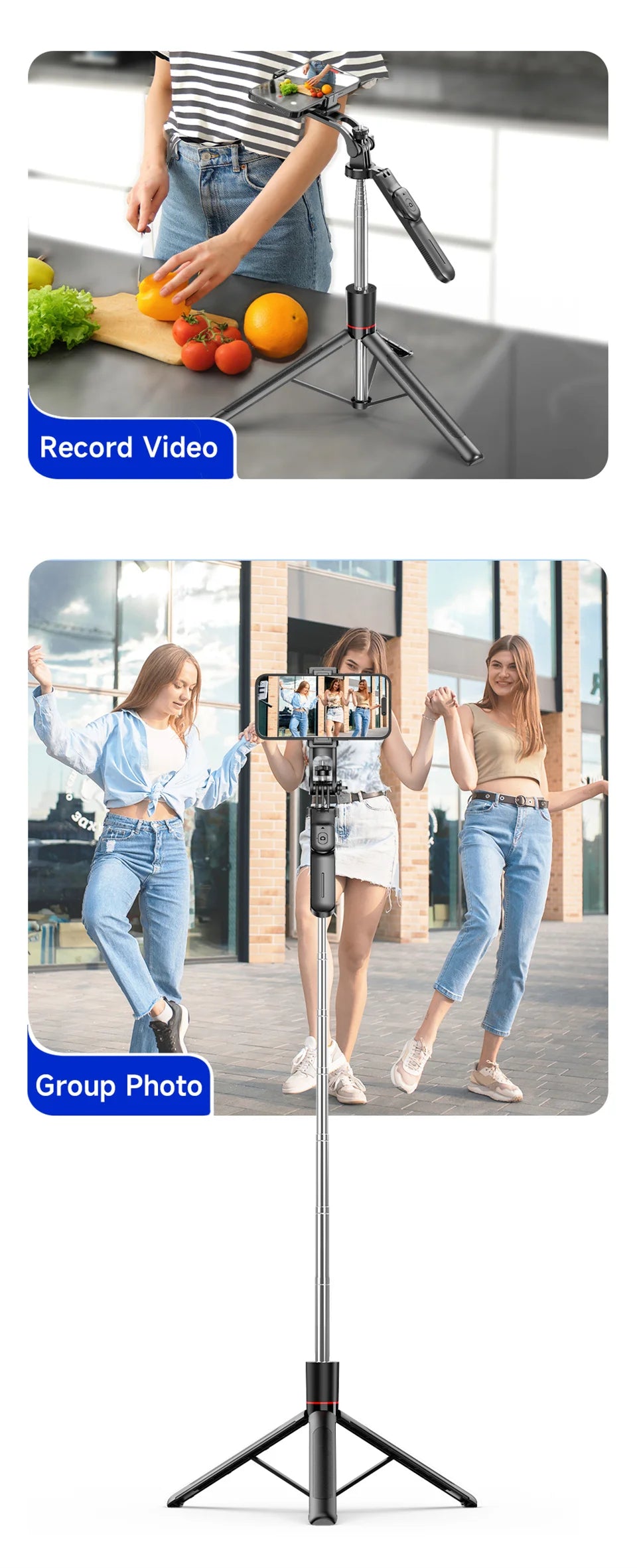 Wireless Selfie Stick Tripod with Bluetooth Remote and Fill Light