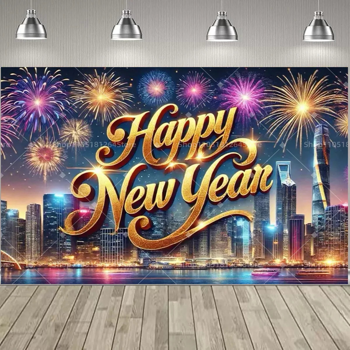 Black & Gold Happy New Year Party Decoration Banner – Festive Photo Backdrop for New Year & Holiday Celebrations